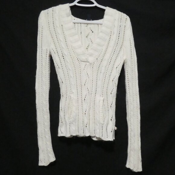 AMERICAN EAGLE OUTFITTERS | medium | Hooded White Knitted Lace Sweater W Pockets - Picture 2 of 16